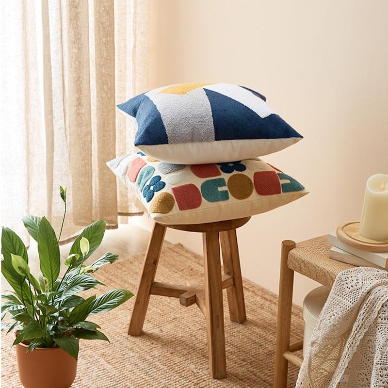 Abstract Tufted Cushion Cover — Cotton Boho Accent — Lifestyle 3