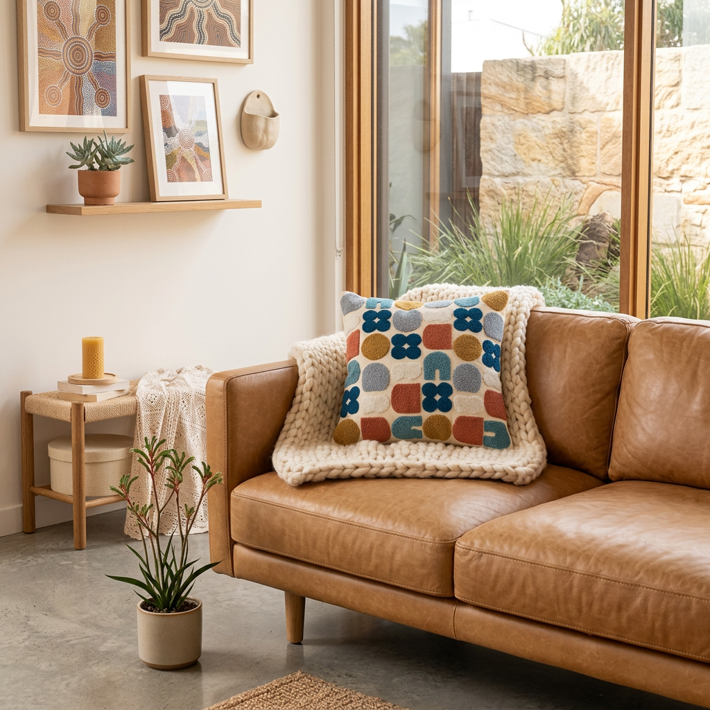 Abstract Tufted Cushion Cover — Cotton Boho Accent — Front view
