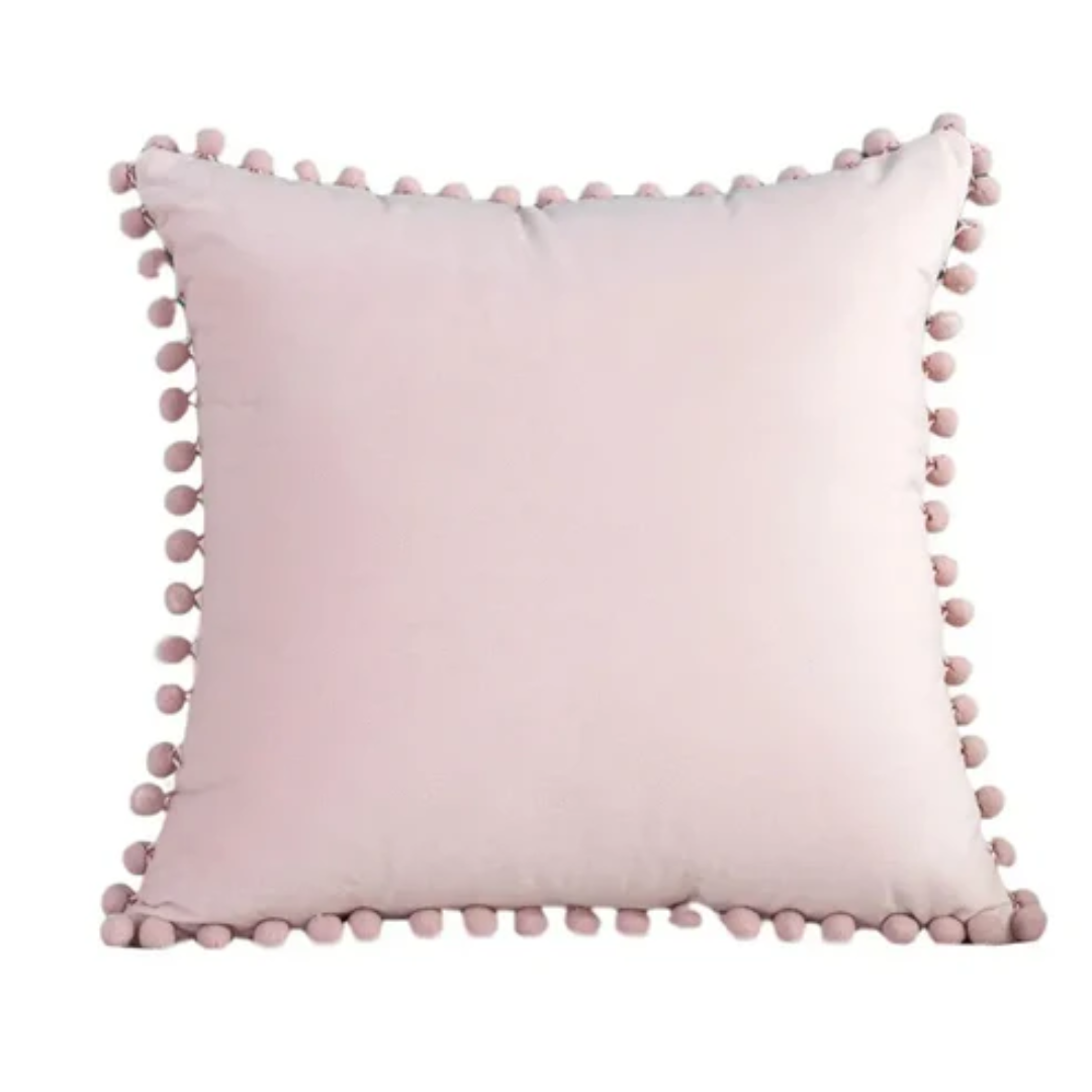Pom-Pom Trim Cushion — Bohemian Off-White Decorative Accent — Lifestyle 3