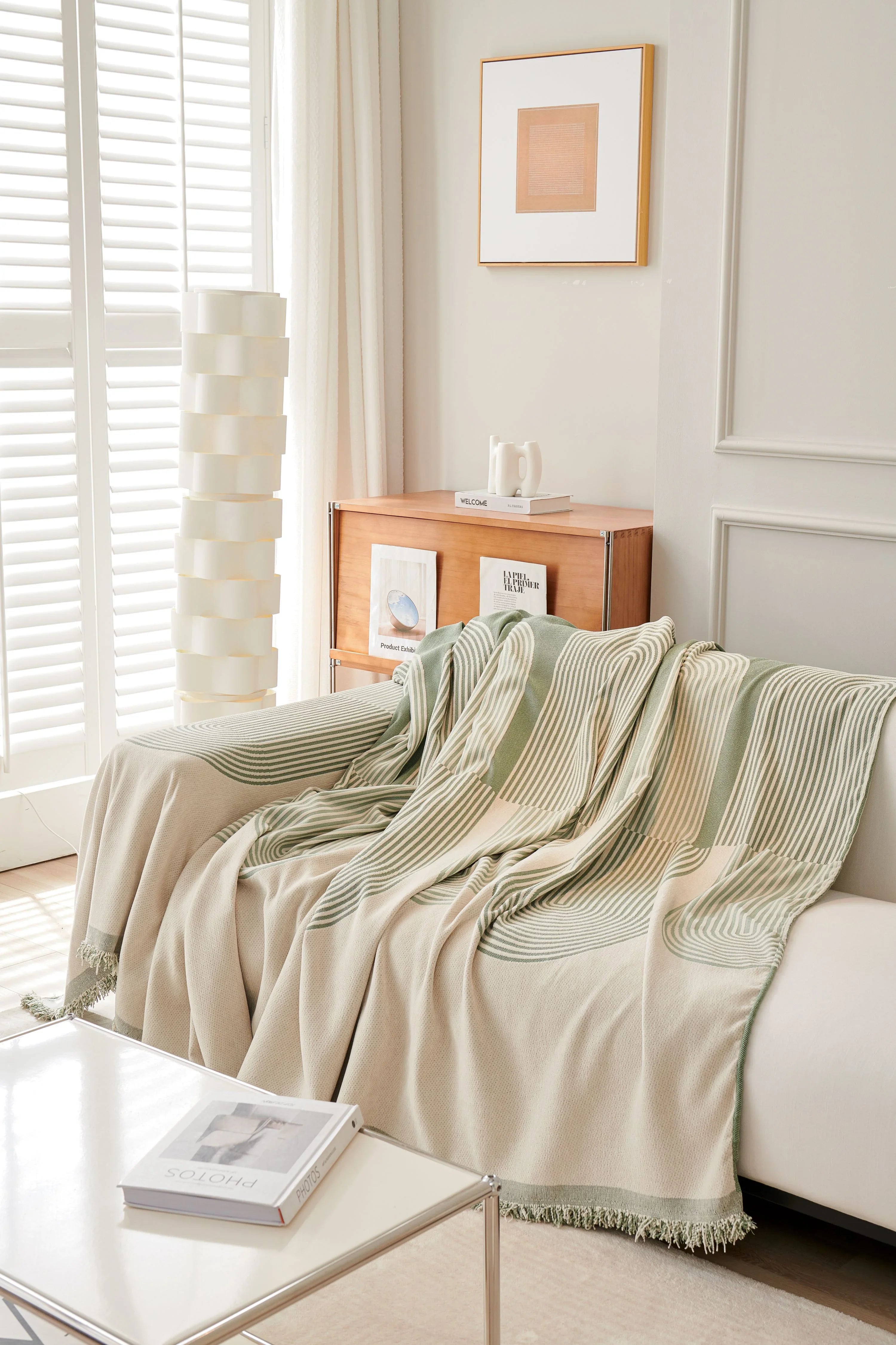 Chenille Arch Throw Blanket — Geometric Pistachio & Cream — Lifestyle 4