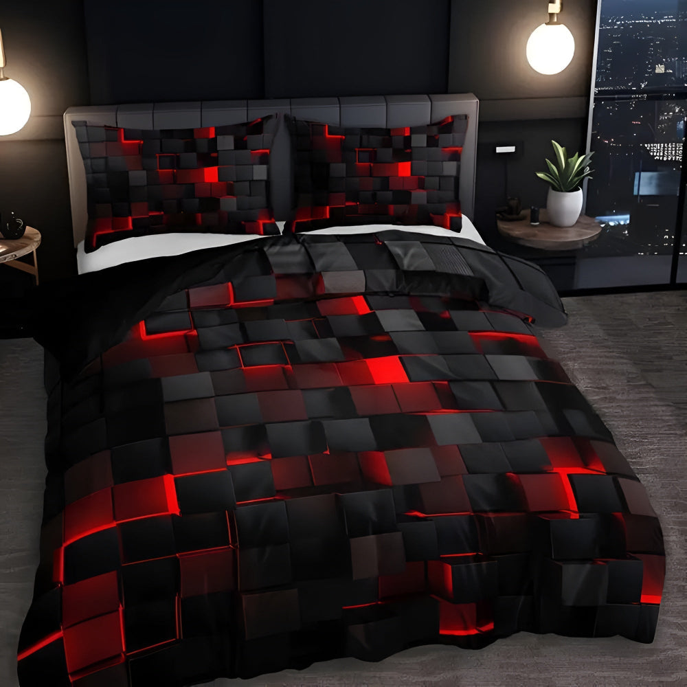 Geometric Grid Quilt Cover Set — 3-Piece Doona Cover Set — Front view