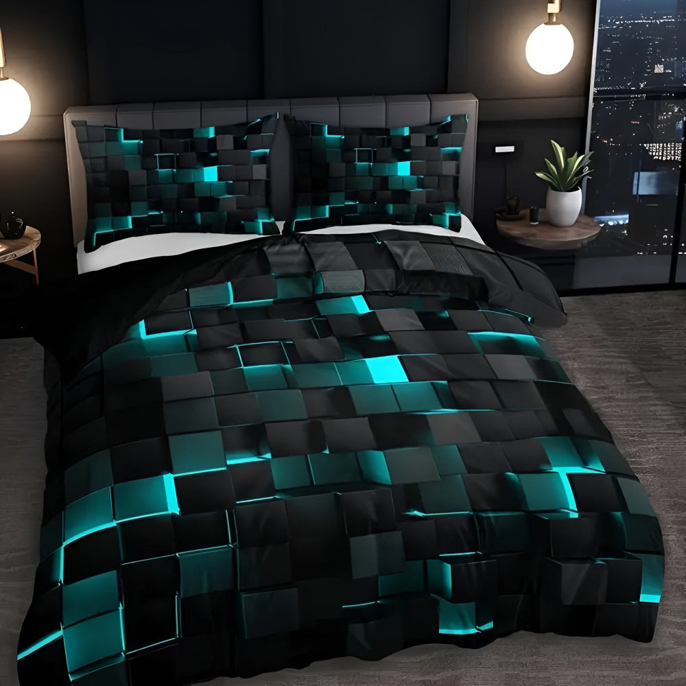 Geometric Grid Quilt Cover Set — 3-Piece Doona Cover Set — Lifestyle 2
