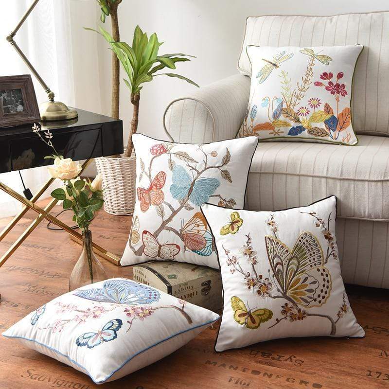 Embroidered Dragonfly Cushion Cover — Country Meadow Accent — Lifestyle 1