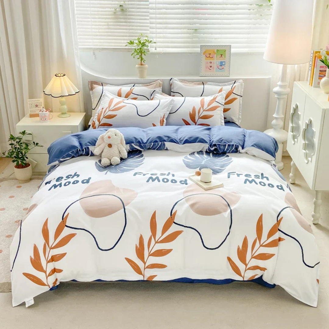 Botanical Line-Art Quilt Cover Set — Soft Cotton-Blend Bedding — Lifestyle 3