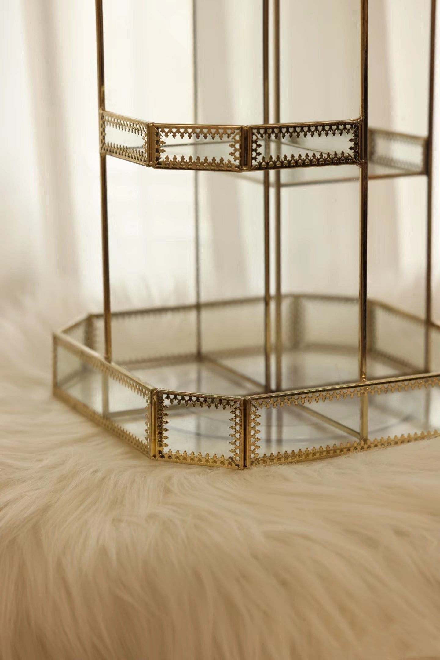 Rotating Gold-Glass Vanity Organiser — Geometric Dressing-Table Stand — Lifestyle 2