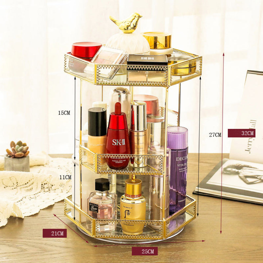 Rotating Gold-Glass Vanity Organiser — Geometric Dressing-Table Stand — Lifestyle 4