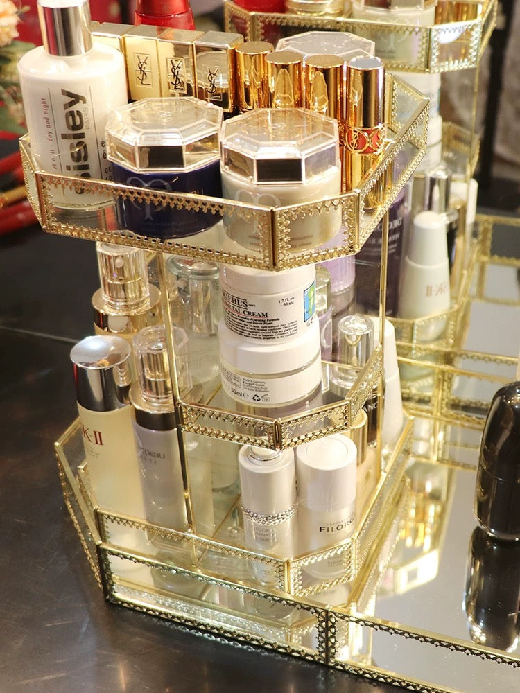 Rotating Gold-Glass Vanity Organiser — Geometric Dressing-Table Stand — Lifestyle 5