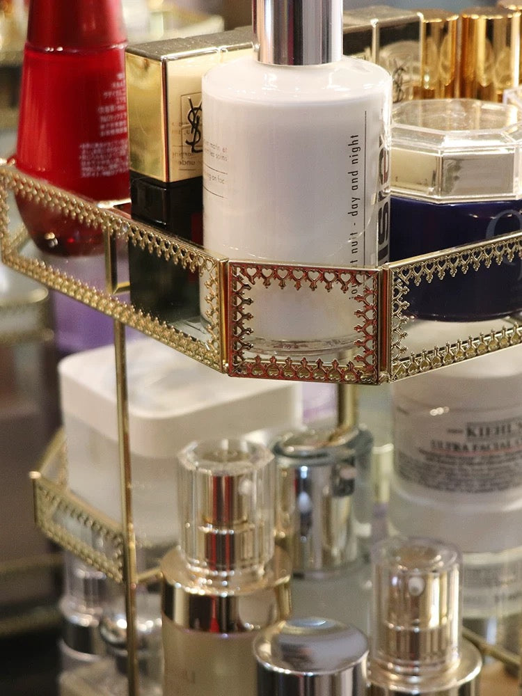 Rotating Gold-Glass Vanity Organiser — Geometric Dressing-Table Stand — Lifestyle 7