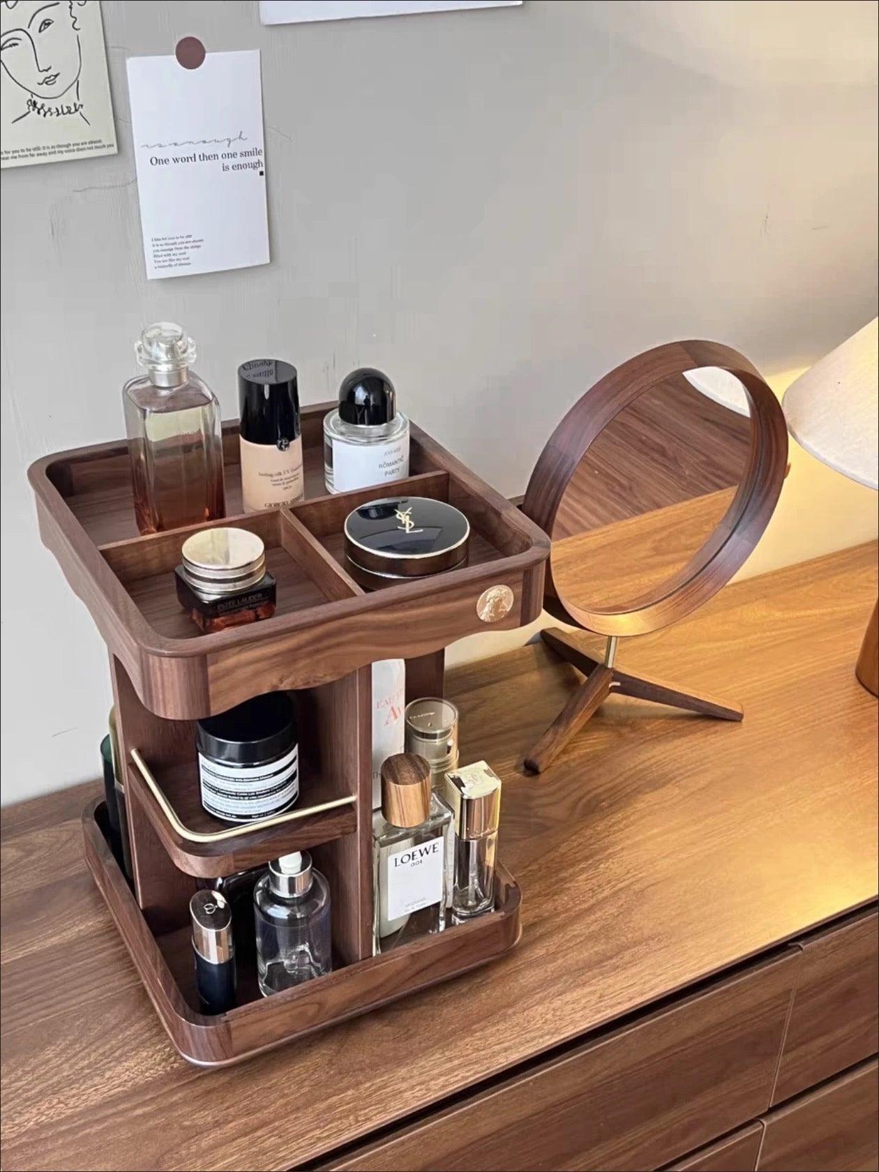 Rotating Timber Vanity Carousel — Scalloped Dressing-Table Organiser — Lifestyle 4