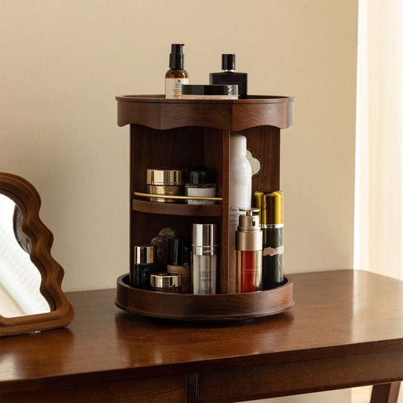Rotating Timber Vanity Carousel — Scalloped Dressing-Table Organiser — Lifestyle 5