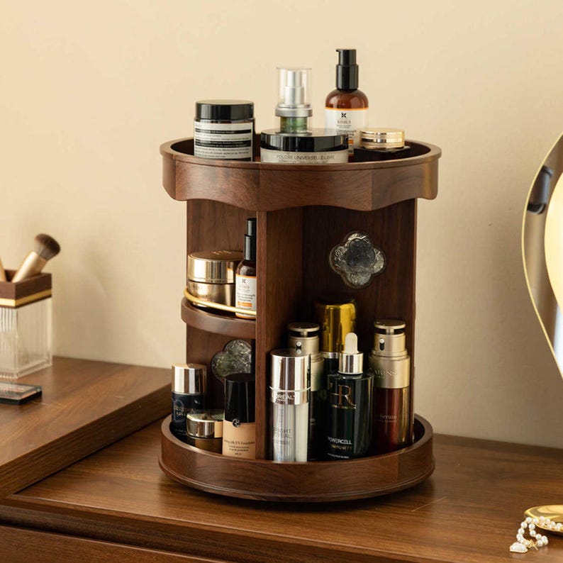 Rotating Timber Vanity Carousel — Scalloped Dressing-Table Organiser — Lifestyle 6