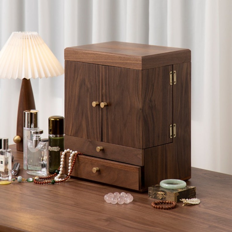 Walnut Vanity Chest — Heritage Pinecone-Detail Cabinet — Lifestyle 1