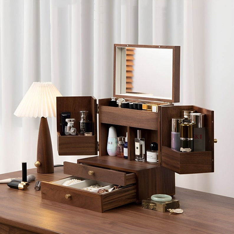 Walnut Vanity Chest — Heritage Pinecone-Detail Cabinet — Lifestyle 2