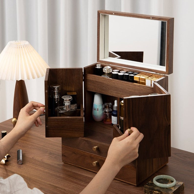 Walnut Vanity Chest — Heritage Pinecone-Detail Cabinet — Lifestyle 3