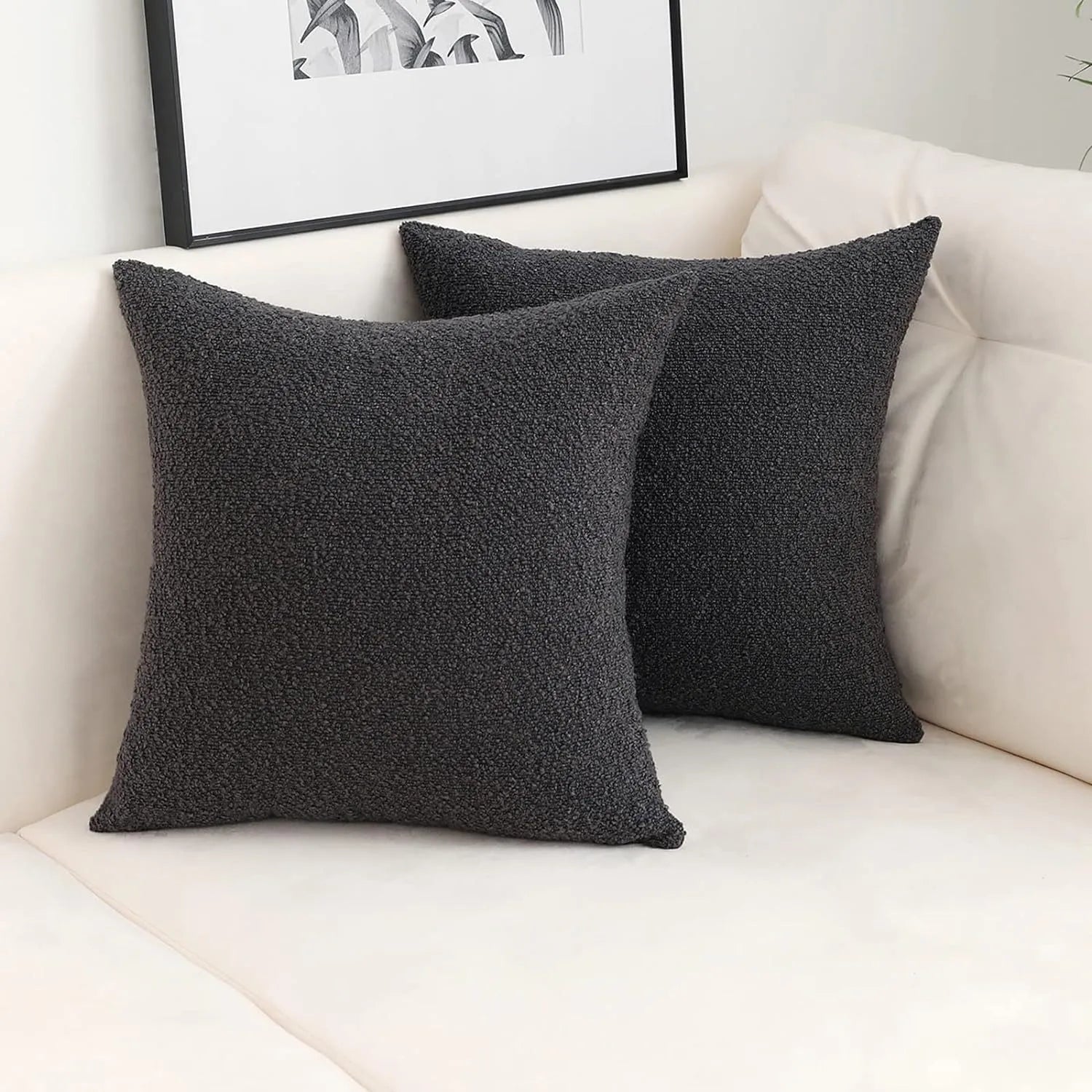 Bouclé Wool-Look Cushion Cover — Curly Teddy Texture — Front view