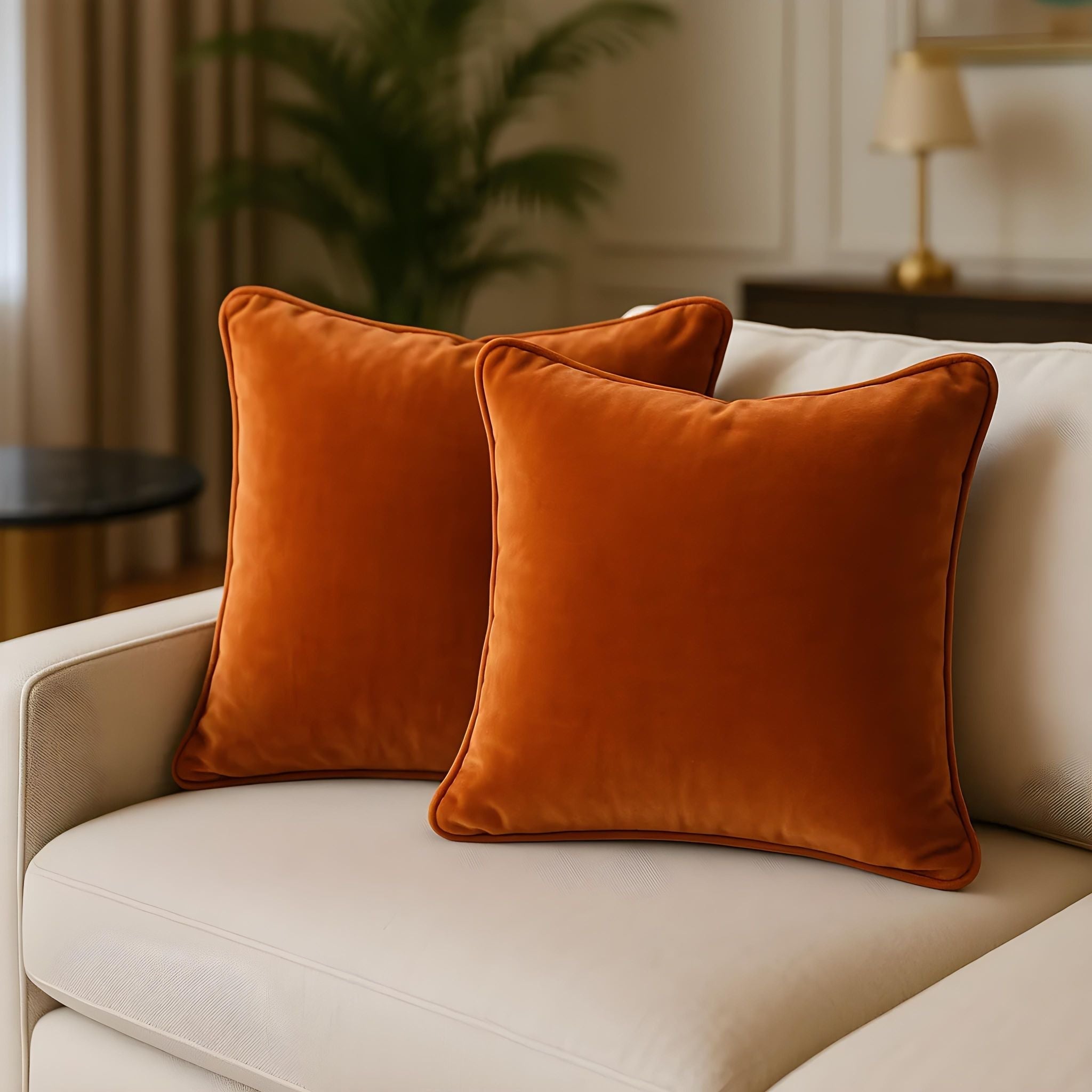 Cotton Velvet Cushion Cover — Flanged-Edge Decorative Accent — Front view