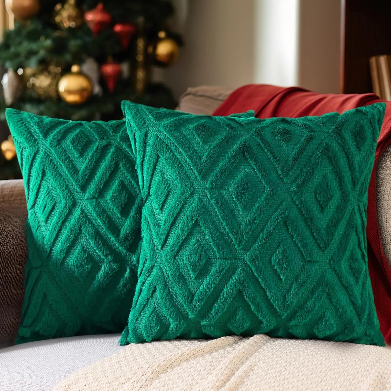 Diamond-Tufted Christmas Cushion Cover Set — Set of 2 — Lifestyle 7