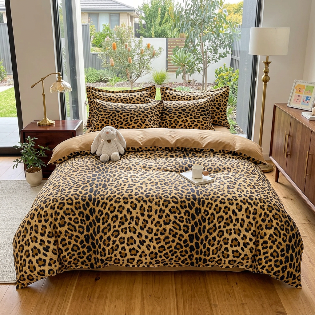 Leopard Print Duvet Cover — Bold Patterned Bedding — Front view