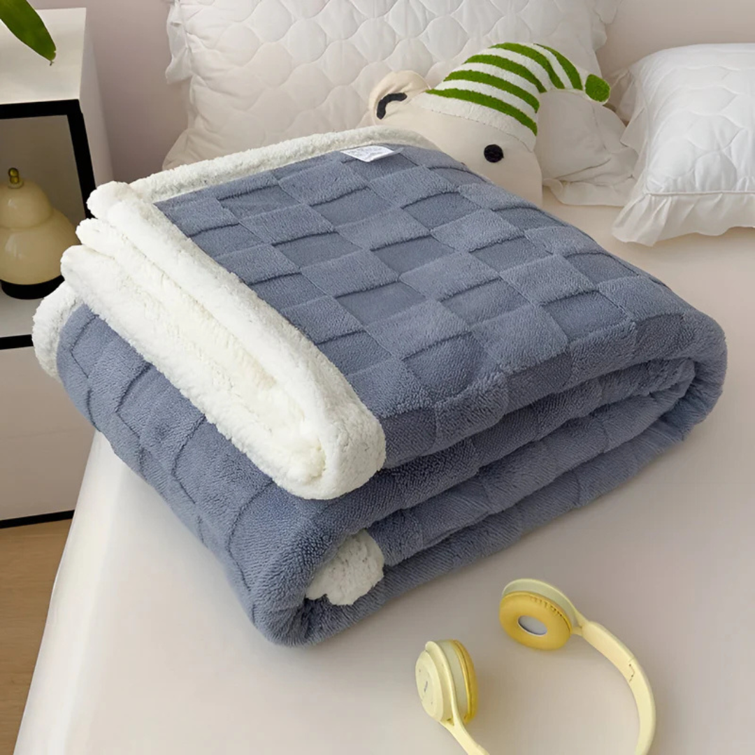 Sherpa-Backed Fleece Throw Blanket — Quilted Two-Tone Comfort — Front view