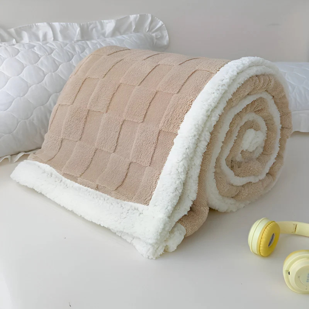 Sherpa-Backed Fleece Throw Blanket — Quilted Two-Tone Comfort — Lifestyle 3