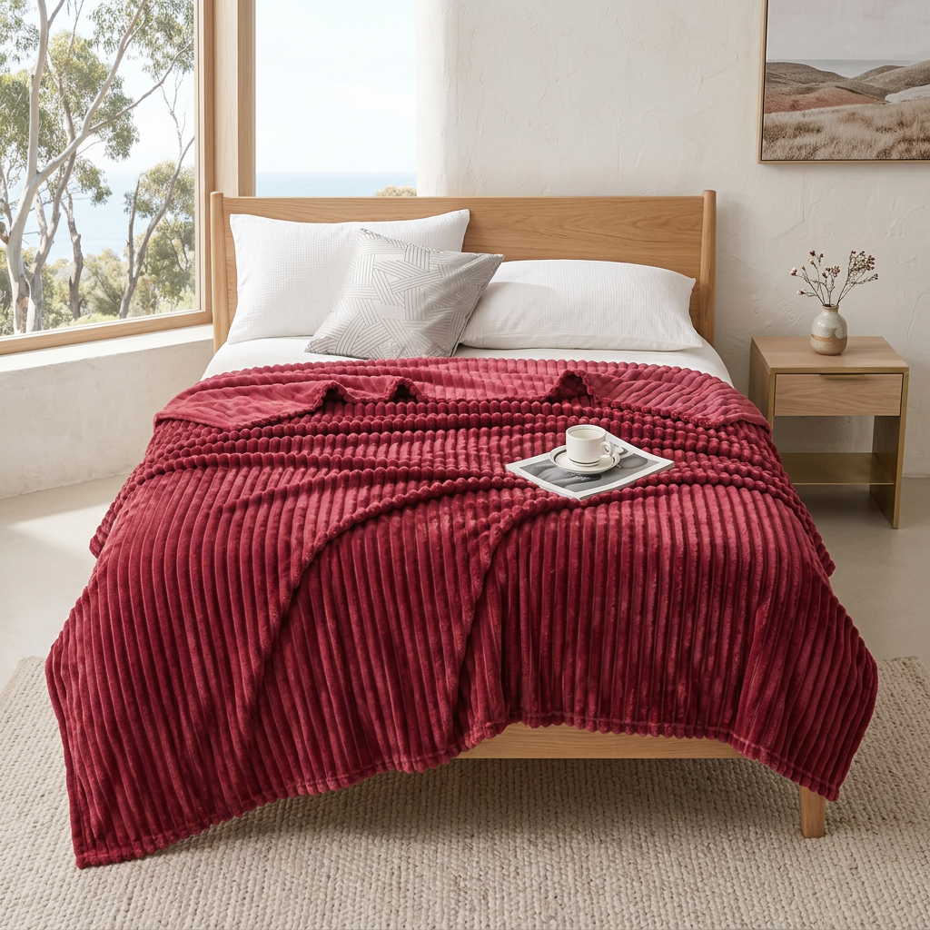 Striped Fleece Throw Blanket — Soft Tactile Warmth — Detail