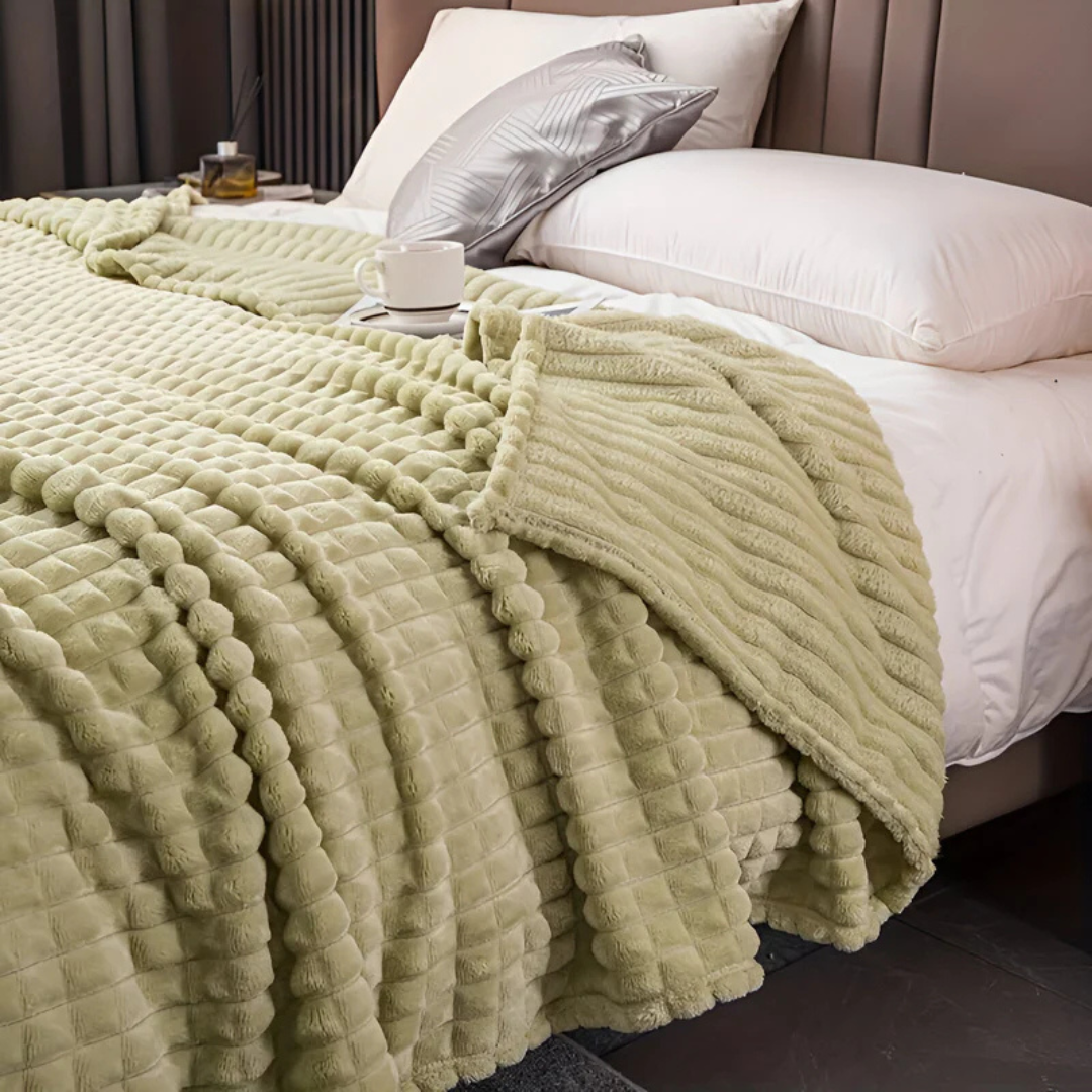 Waffle-Textured Fleece Throw Blanket — Soft Layered Warmth — Lifestyle 8