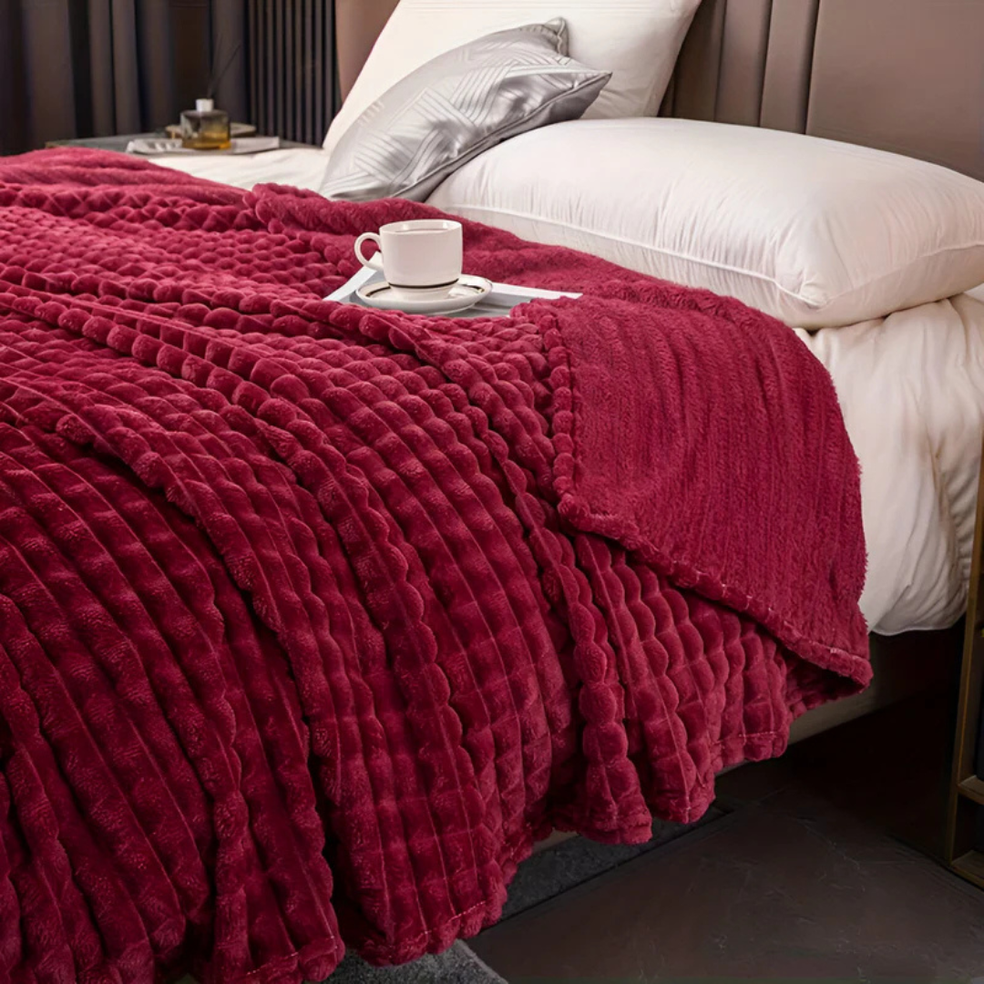 Waffle-Textured Fleece Throw Blanket — Soft Layered Warmth — Front view