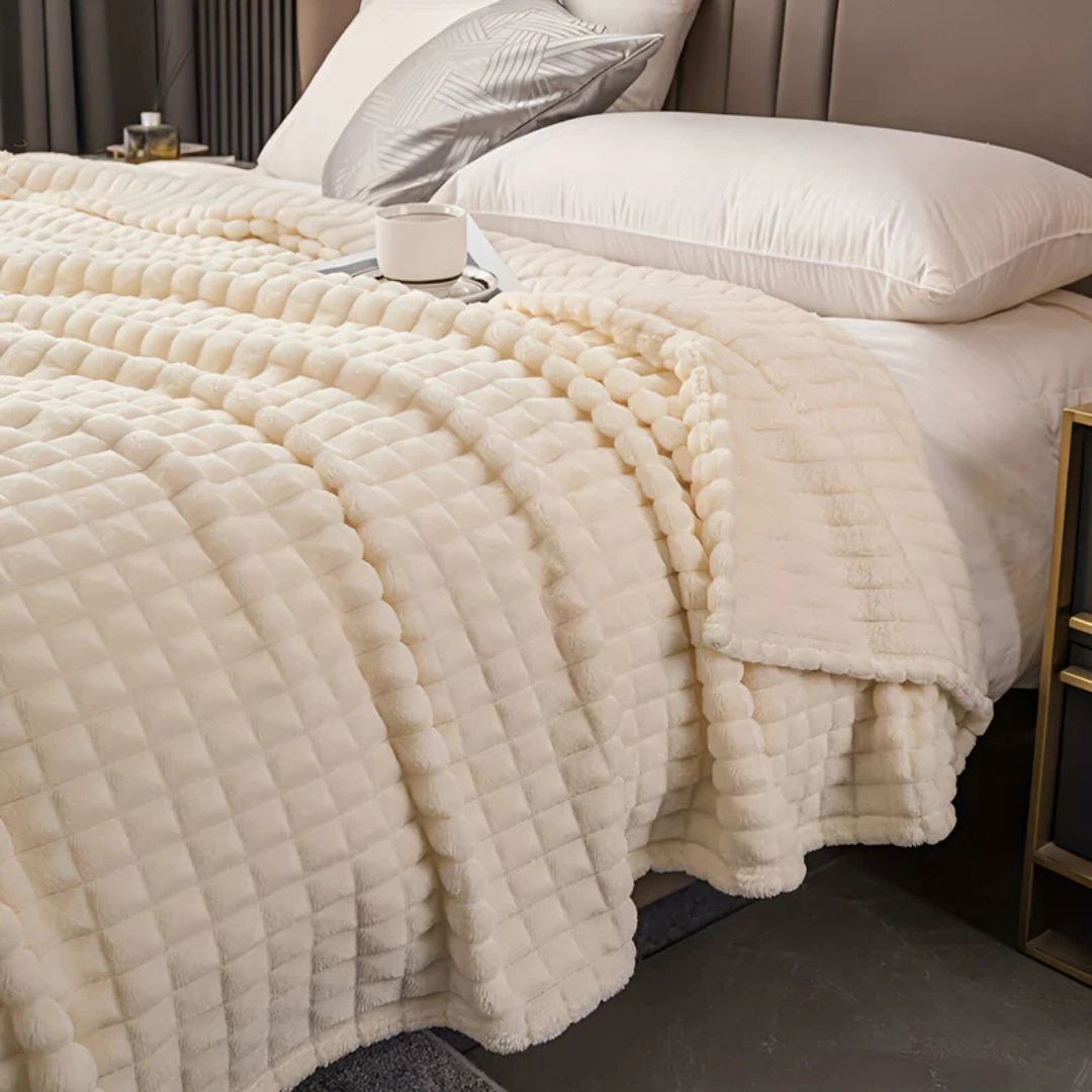 Waffle-Textured Fleece Throw Blanket — Soft Layered Warmth — Lifestyle 2