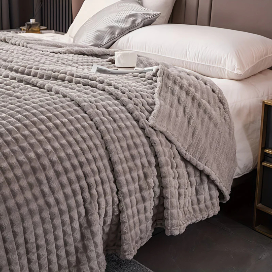 Waffle-Textured Fleece Throw Blanket — Soft Layered Warmth — Lifestyle 4