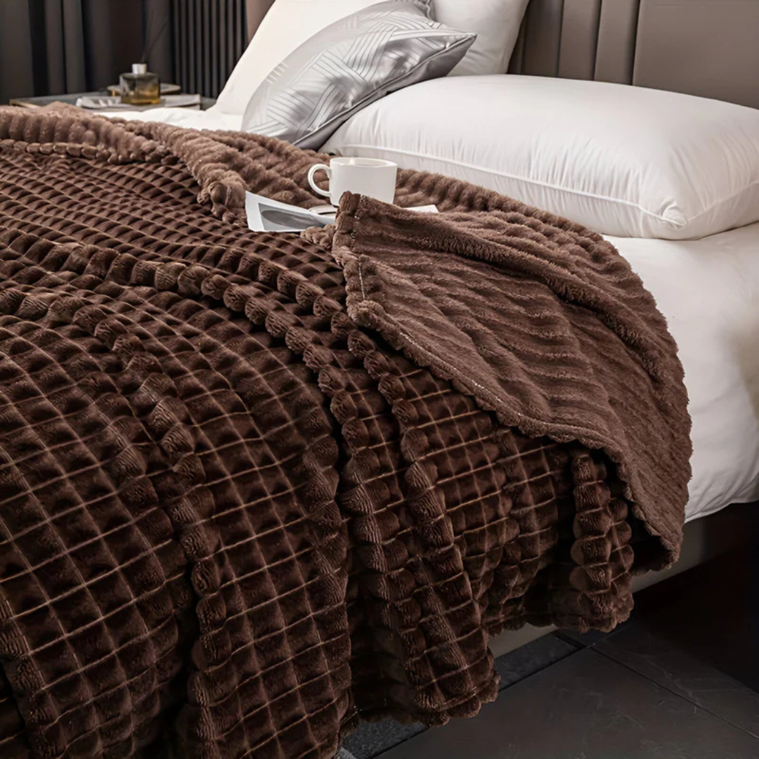 Waffle-Textured Fleece Throw Blanket — Soft Layered Warmth — Lifestyle 5