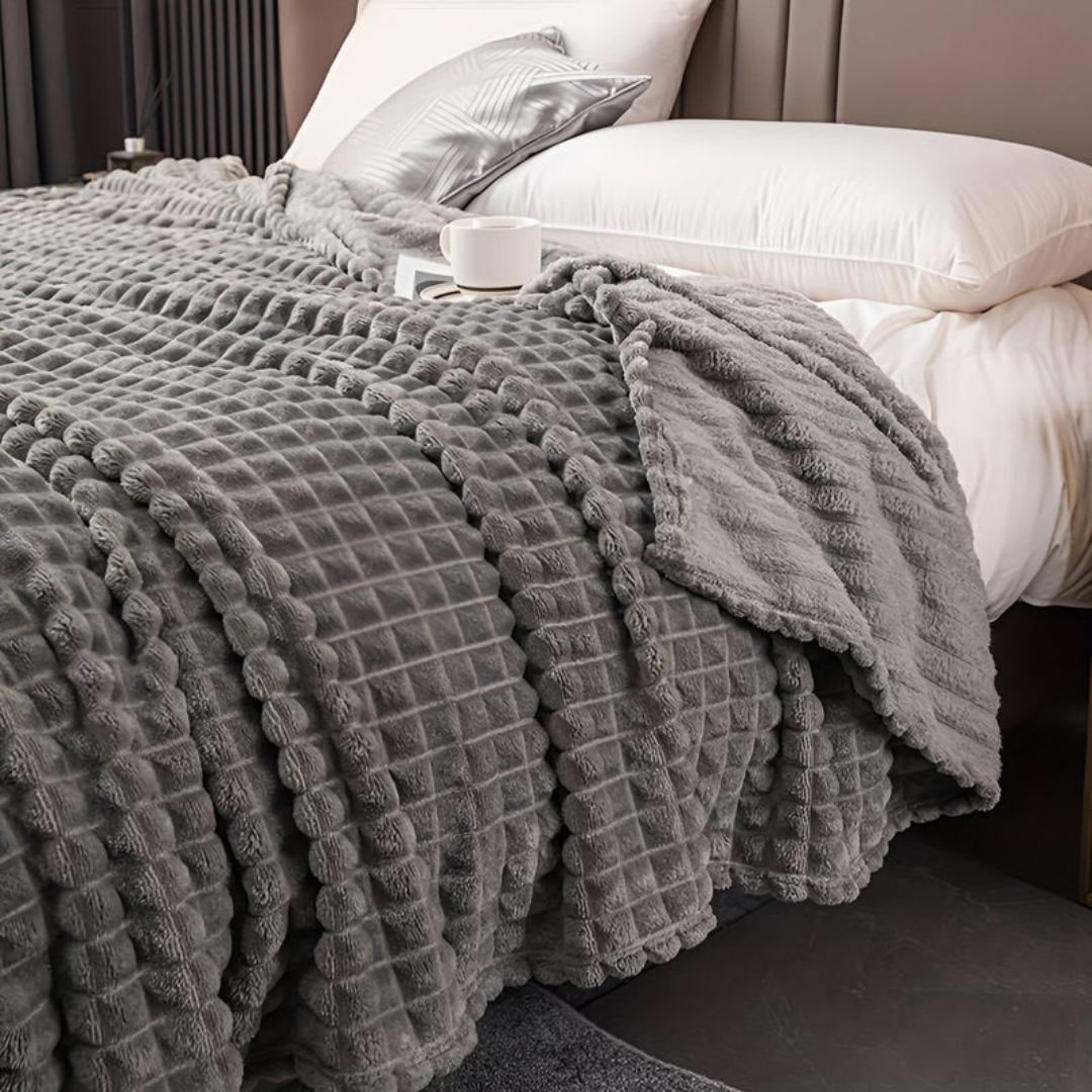 Waffle-Textured Fleece Throw Blanket — Soft Layered Warmth — Lifestyle 7