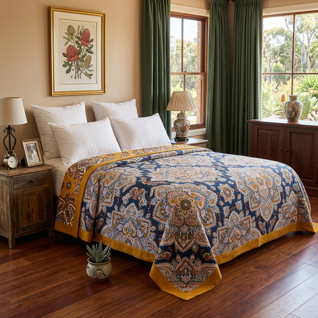 Patterned Cotton Throw Blanket — Traditional Mandala Design — Front view