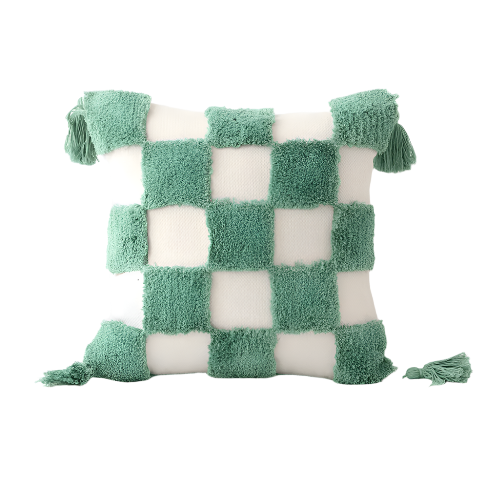 Checkered Tufted Cushion Cover — Boho Accent Cover — Detail