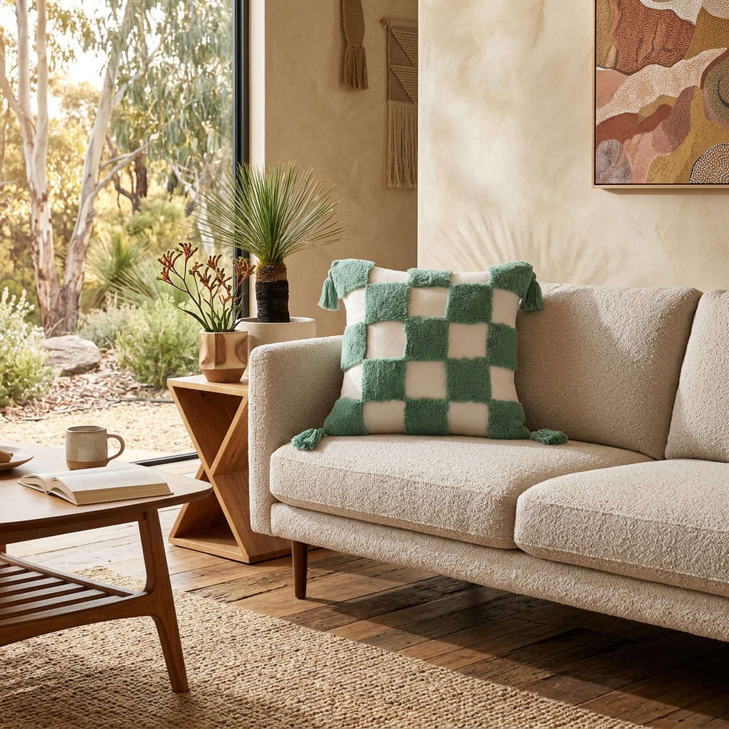 Checkered Tufted Cushion Cover — Boho Accent Cover — Front view