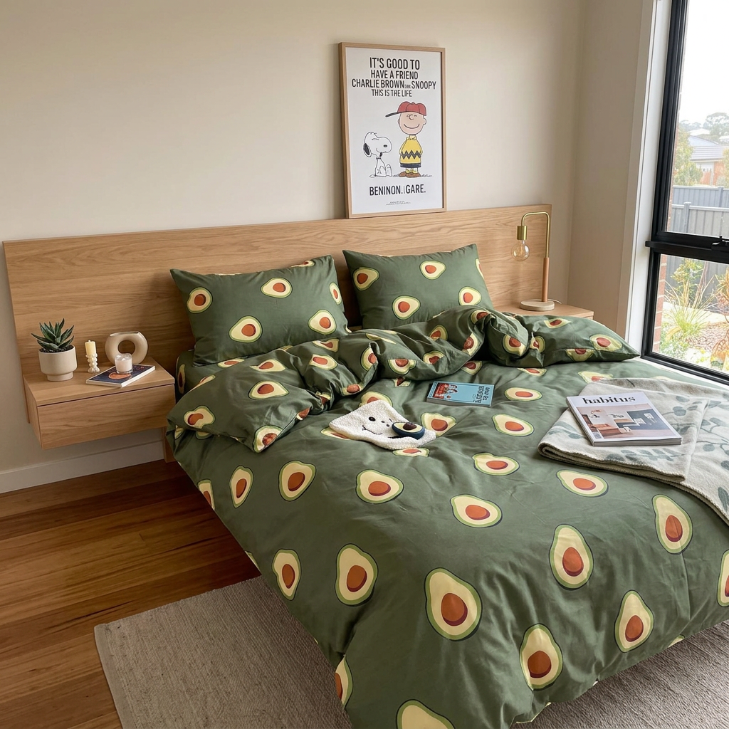 Avocado Print Quilt Cover — Cotton-Blend Botanical Bedding — Front view