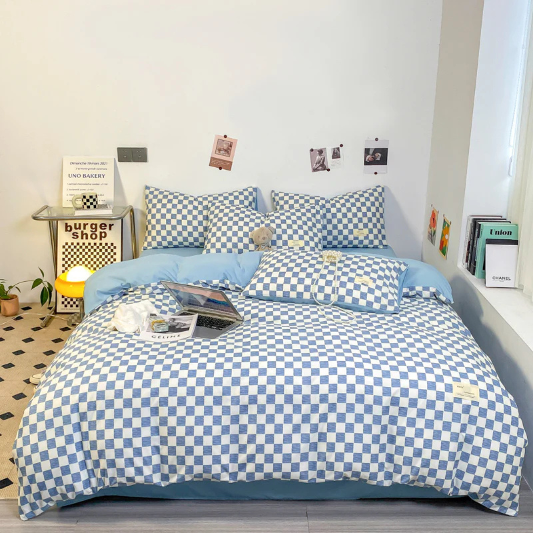 Checkerboard Quilt Cover — Cotton-Blend Geometric Bedding — Lifestyle 1