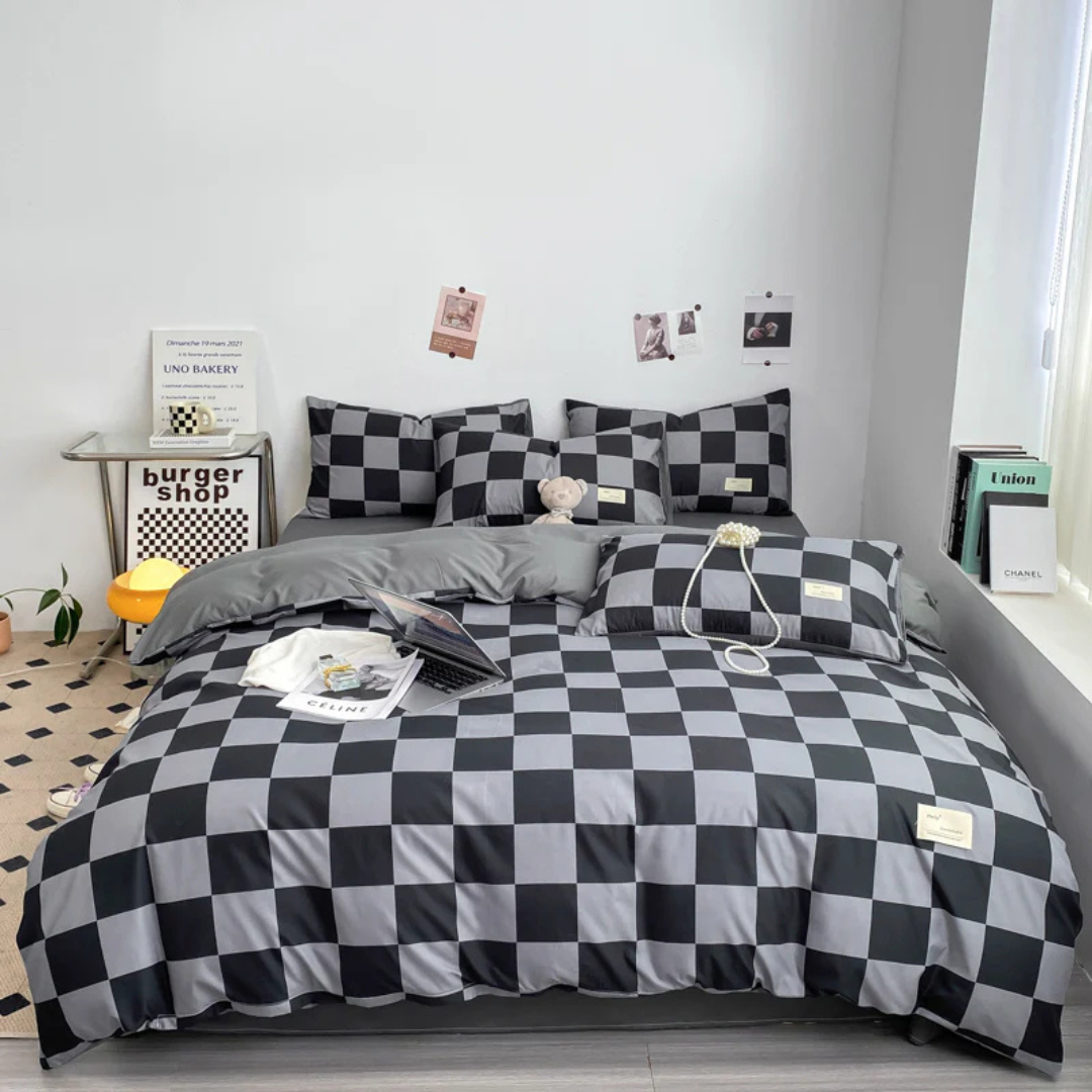 Checkerboard Quilt Cover — Cotton-Blend Geometric Bedding — Lifestyle 2