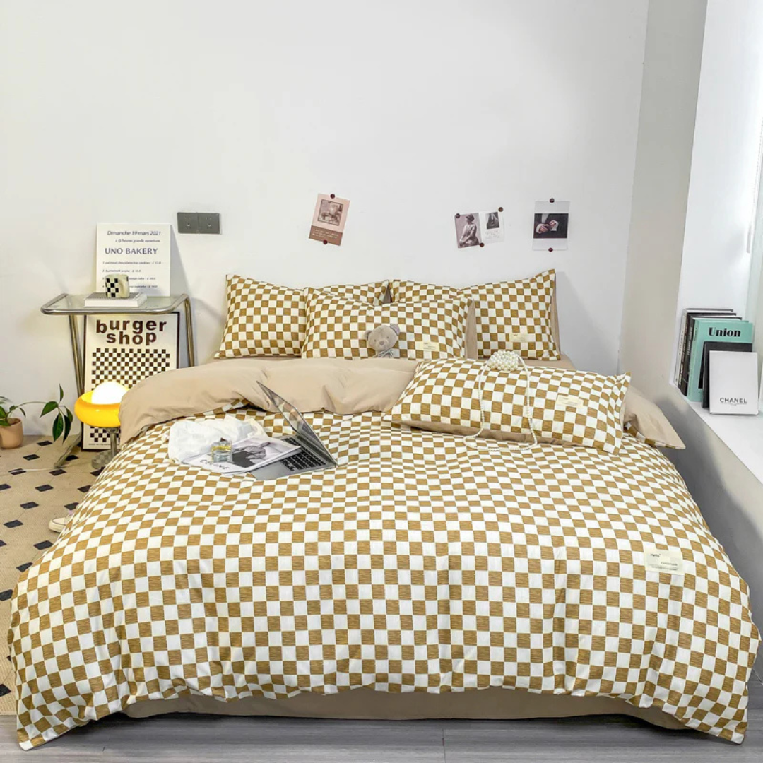Checkerboard Quilt Cover — Cotton-Blend Geometric Bedding — Lifestyle 4