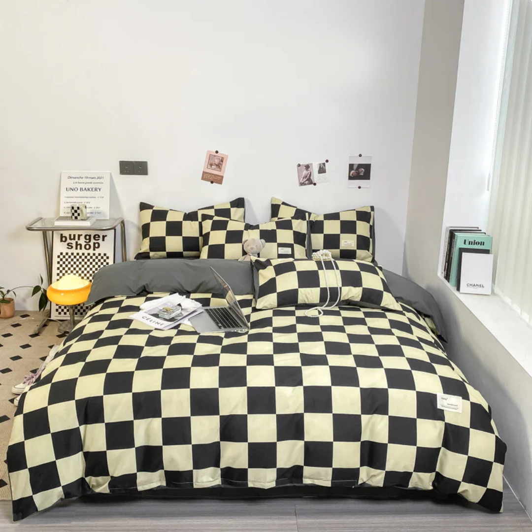 Checkerboard Quilt Cover — Cotton-Blend Geometric Bedding — Lifestyle 5