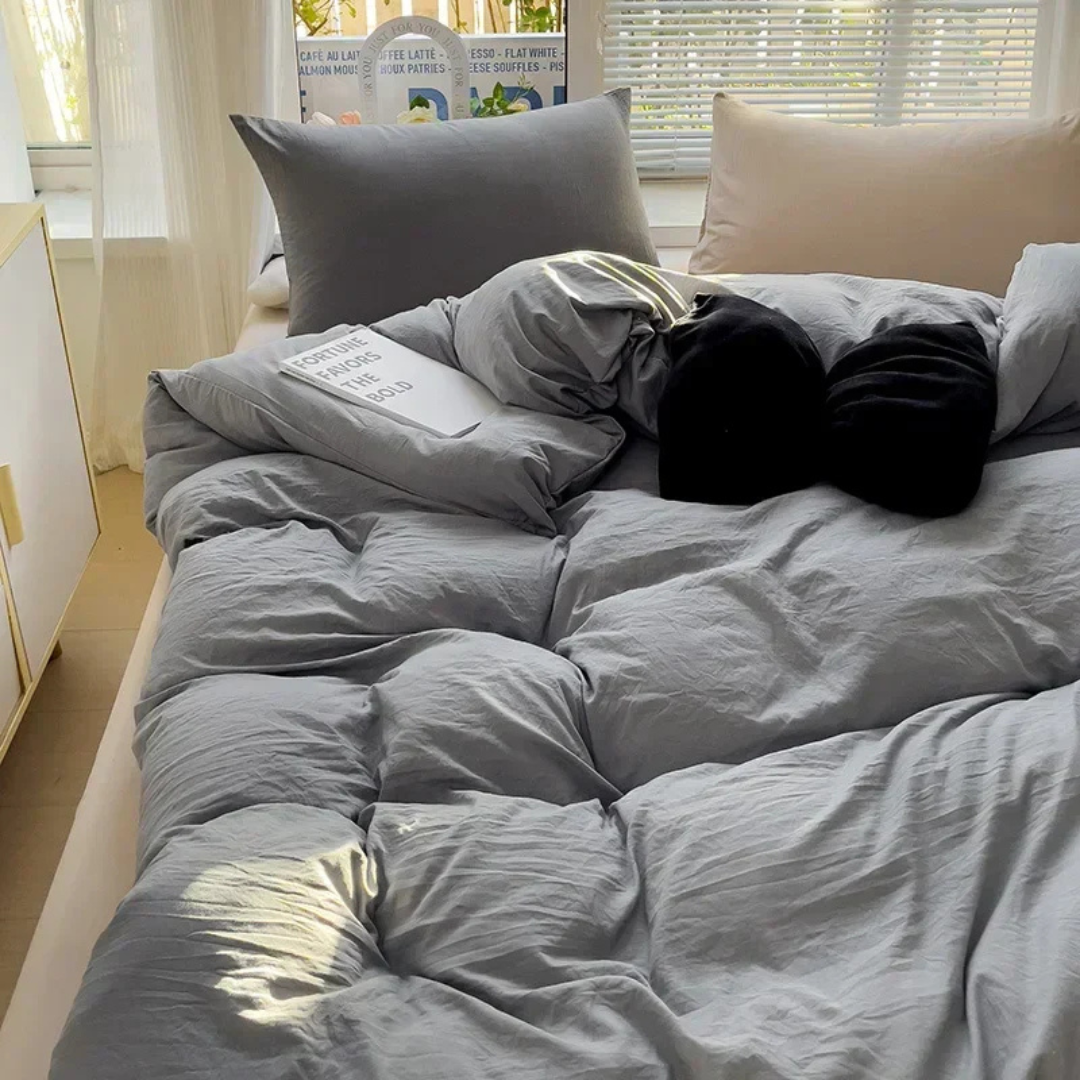 Solid Cotton-Blend Quilt Cover — Modern Neutral Bedding — Front view
