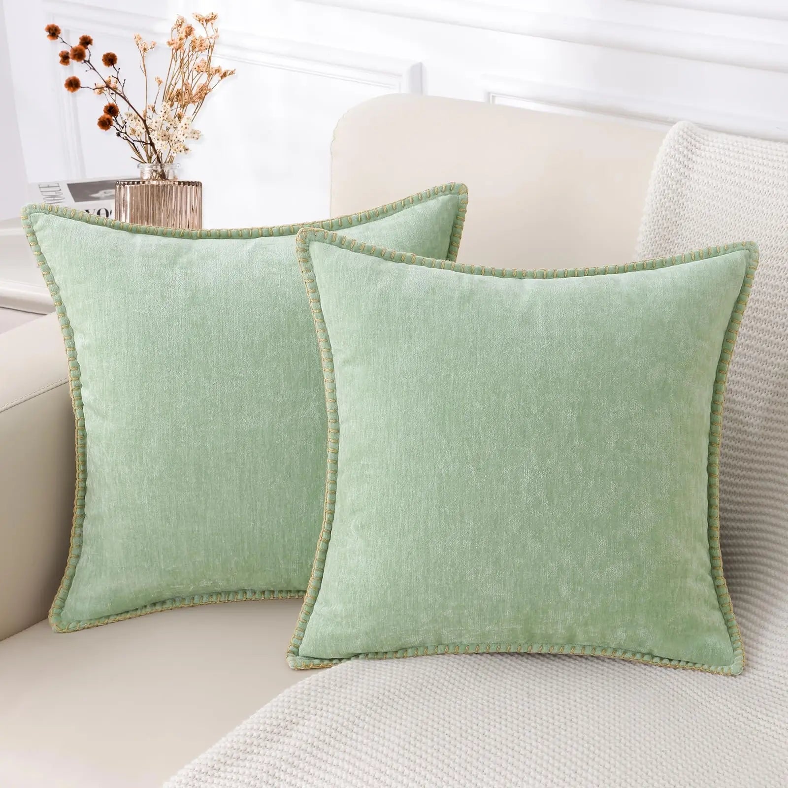 textured-chenille-cushion-cover-scandi-square-accent#Colour_Sage Green - 2 pieces