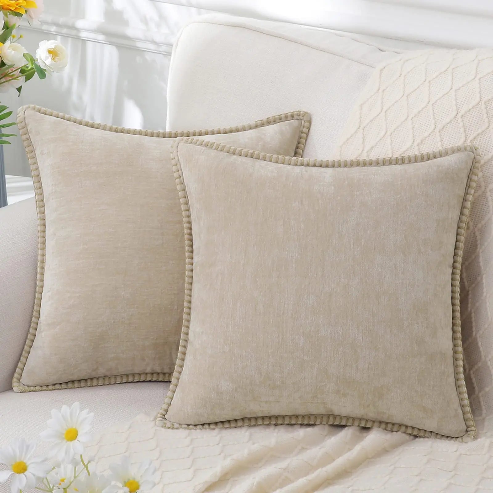 Textured Chenille Cushion Cover — Scandi Square Accent — Lifestyle 2