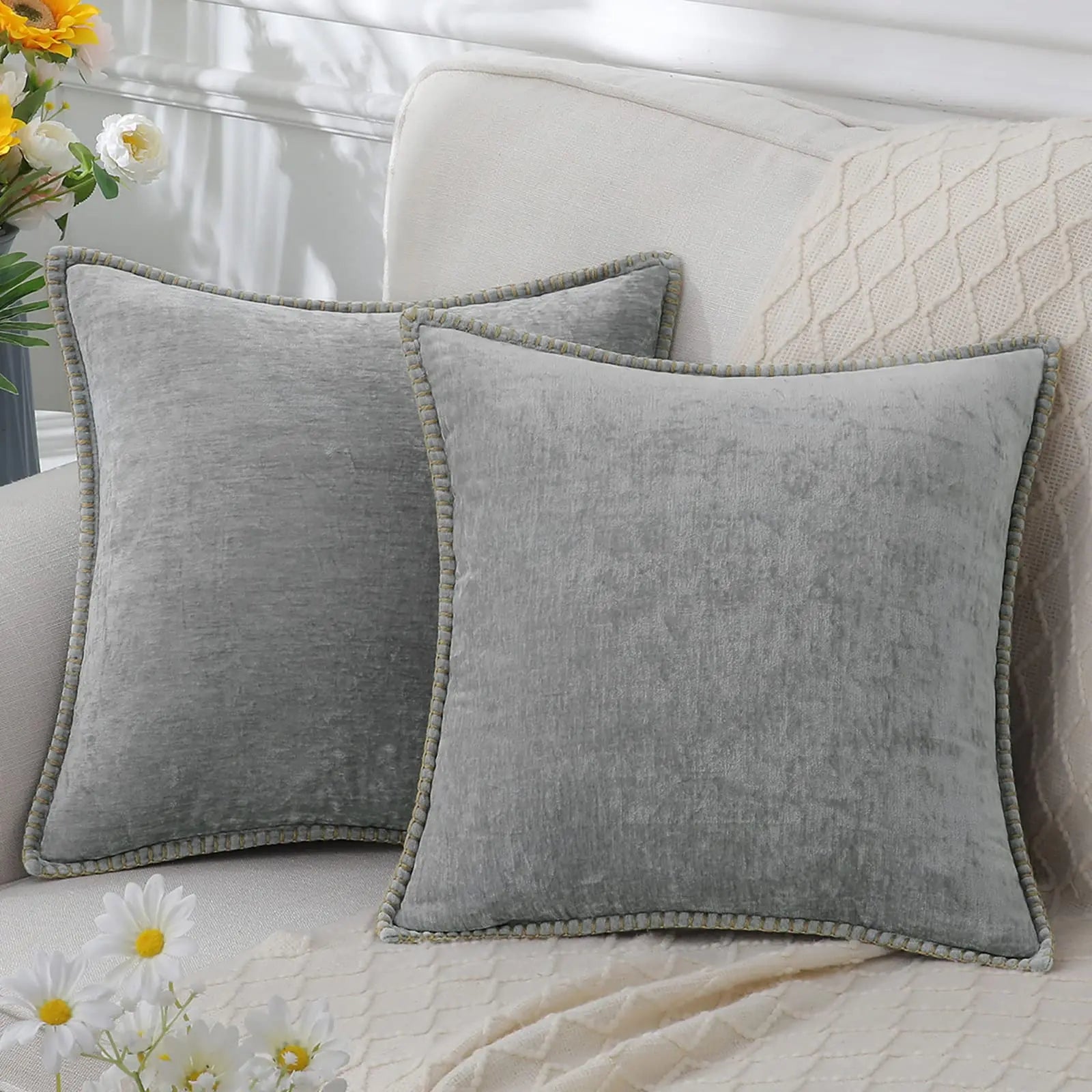Textured Chenille Cushion Cover — Scandi Square Accent — Lifestyle 4