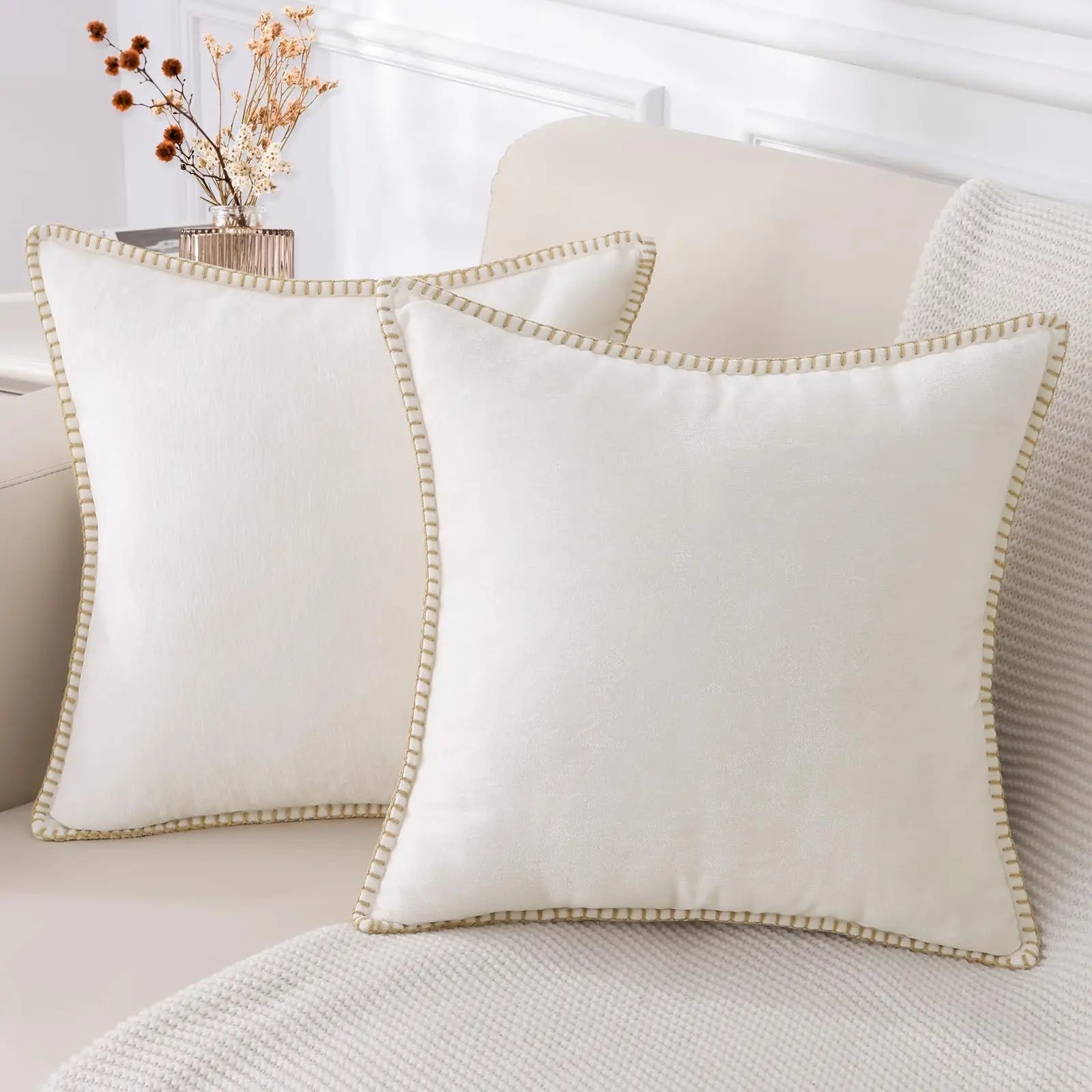 Textured Chenille Cushion Cover — Scandi Square Accent — Front view