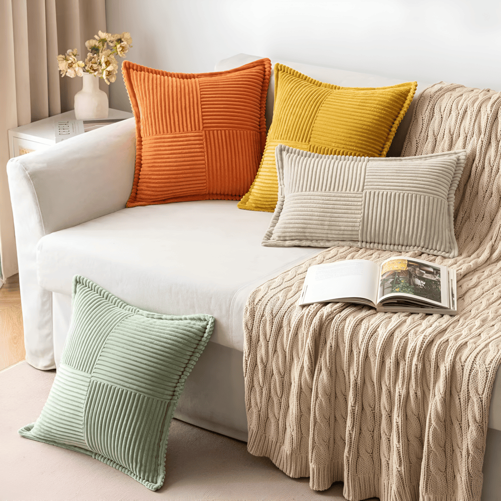 Scandi Quad-Ribbed Cushion Cover — Texture-on-Texture Accent — Detail