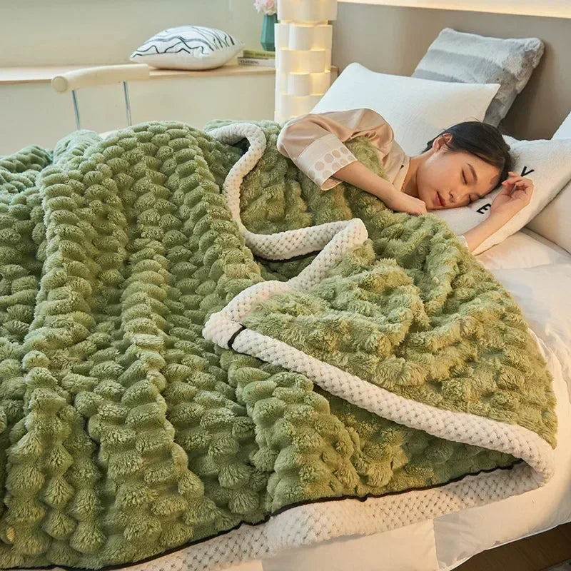 Soft Flannel Autumn Blanket — Bubble-Textured Warmth — Lifestyle 3