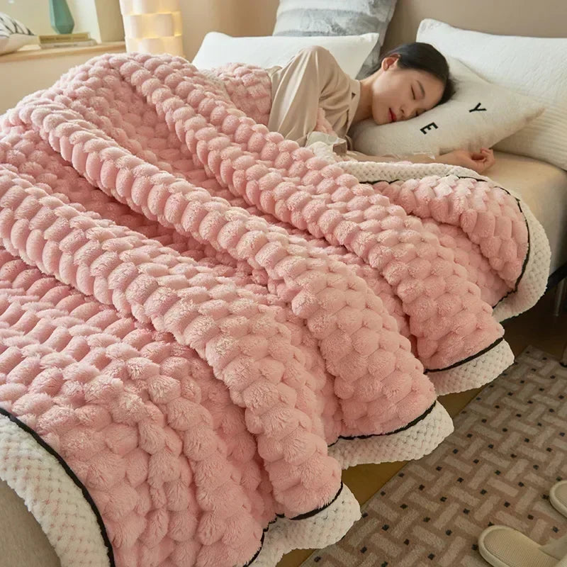 Soft Flannel Autumn Blanket — Bubble-Textured Warmth — Lifestyle 4