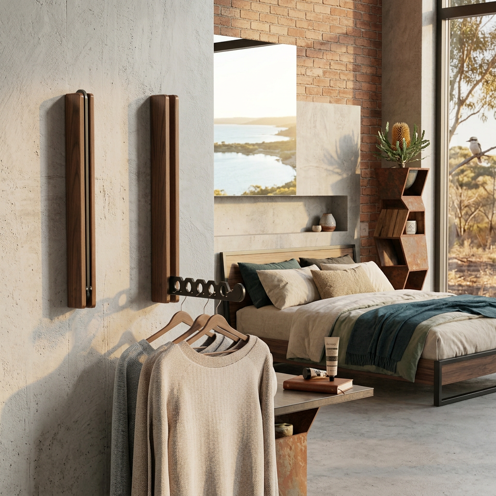 Collapsible Timber Hanger Rail — Folding Wall-Mount Rack — Lifestyle 10