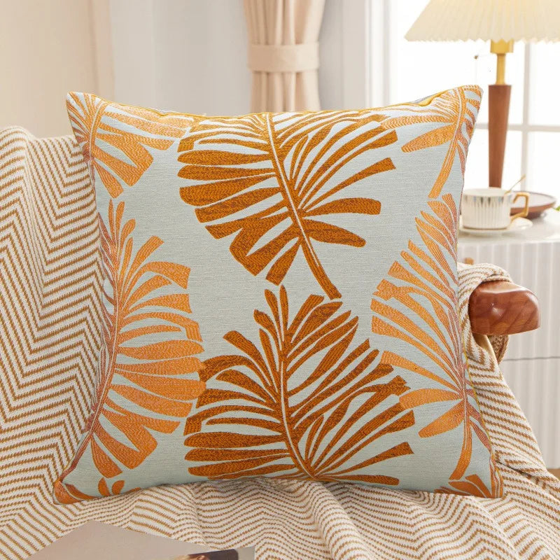 Tropical Palm Cushion Cover — Botanical Linen Accent — Detail