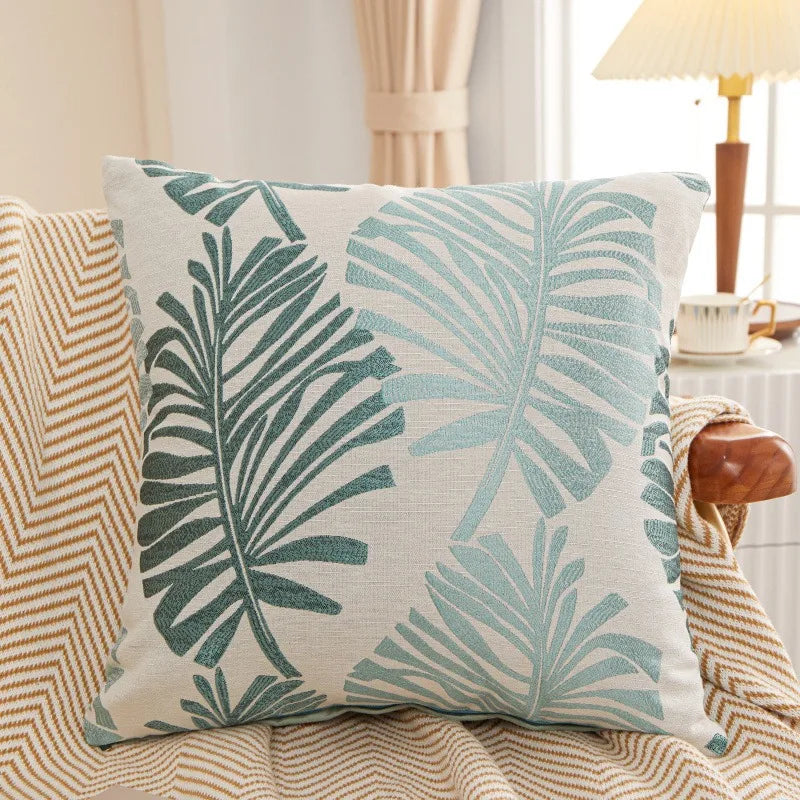 Tropical Palm Cushion Cover — Botanical Linen Accent — Lifestyle 3